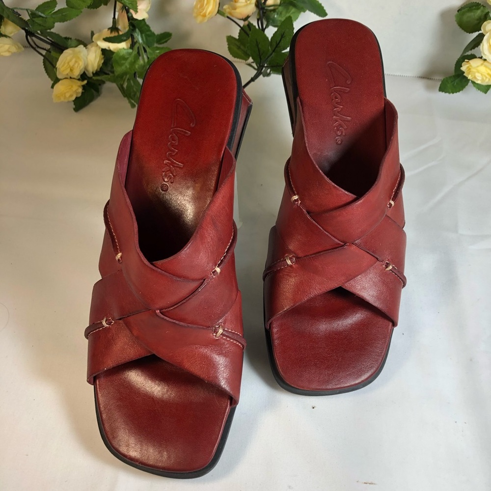 Clark’s low heel, open toe,  slip on sandals